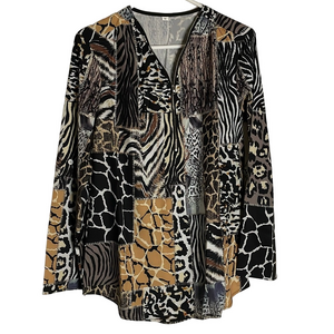 Animal Print Patchwork Top, Women’s M, Black Tan